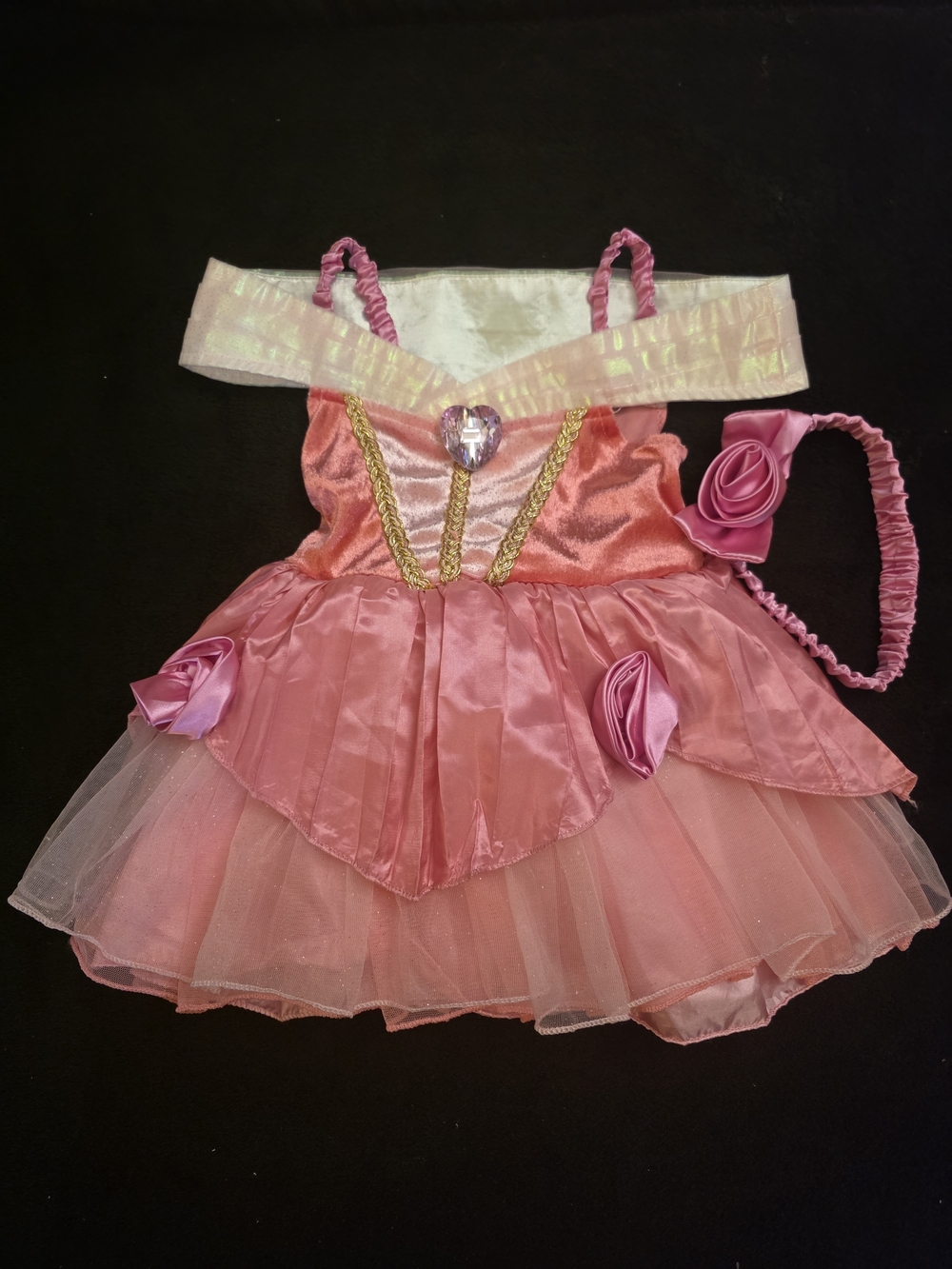 NWOT Disney Pink Sleeping Beauty Dress Costume with Gold Trim and Jewel